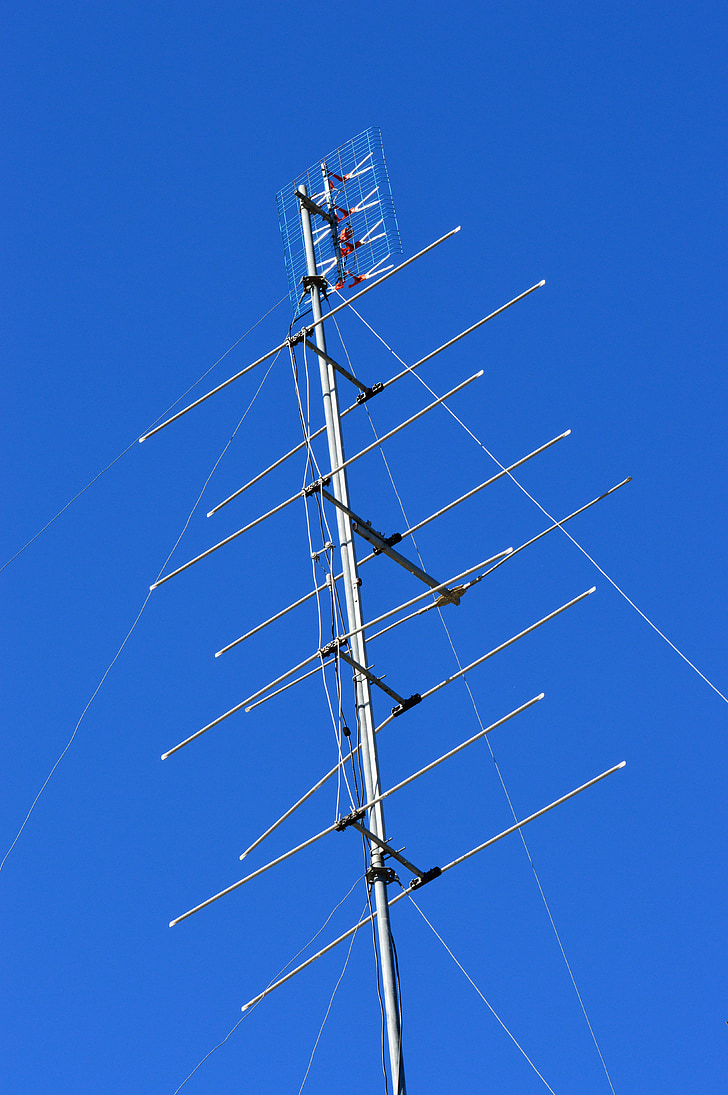 blå himmel, TV, antenn, kommunikation, tornet, mast, sändning