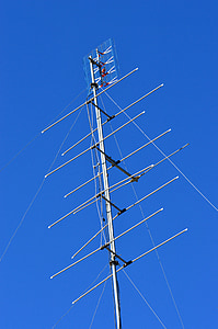 синьо небе, телевизия, антена, комуникация, кула, мачта, излъчване