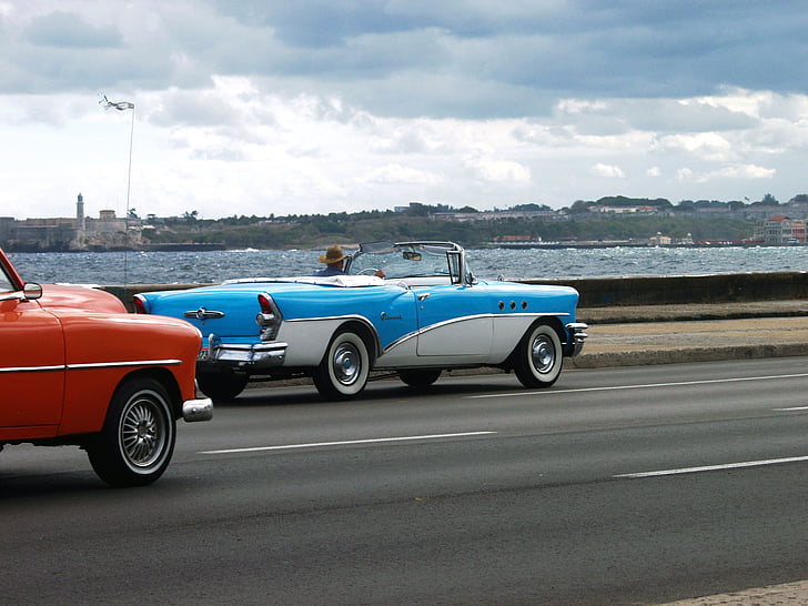 paysage, Auto, voiture, vieux, La Havane, la route, Old timer