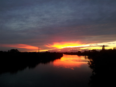 sunset, main, germany, river