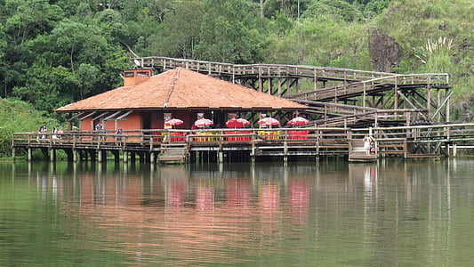 Tanguá park, Lake, Curitiba, cầu thang gỗ, cà phê, tầm nhìn