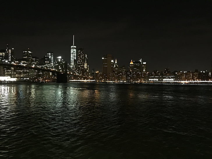 Bridge, New york, byen, natt, bybildet, Urban skyline, bymiljø