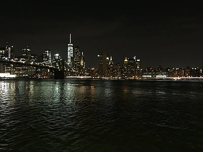 Ponte, New york, città, notte, paesaggio urbano, Orizzonte urbano, scena urbana