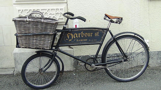 vélo, livraison, panier, transport, vieux, rue, roue