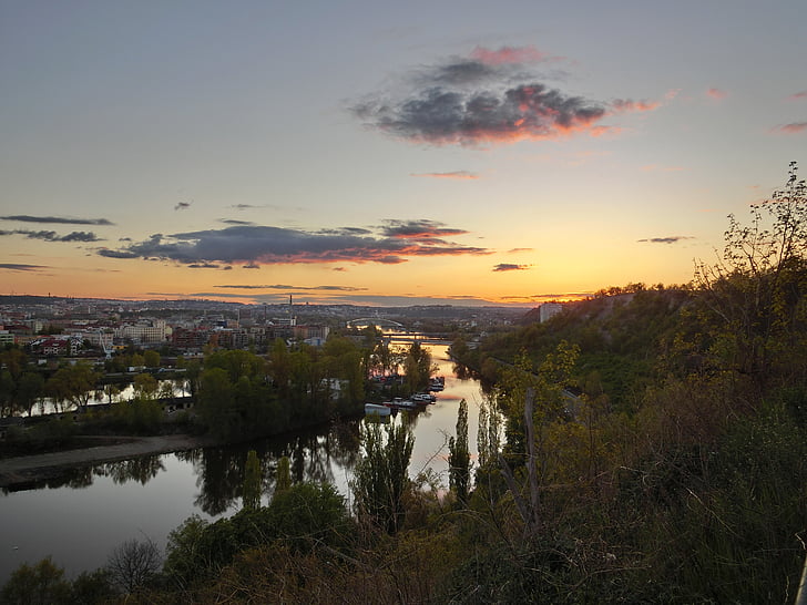 Moldavsko, řeka, krajina, soumrak, obloha, Afterglow, atmosféra