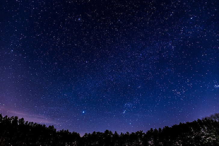 tmavý, noční, silueta, obloha, hvězdy, astronomie, hvězda - prostor