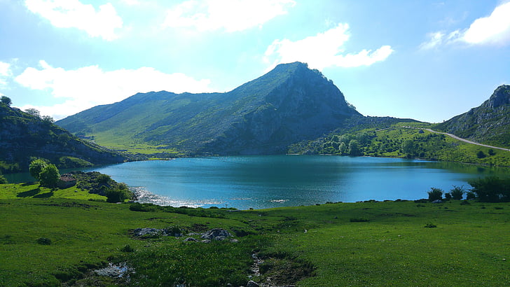 Lacul, peisaj, verde, munte, natura, câmp, vara