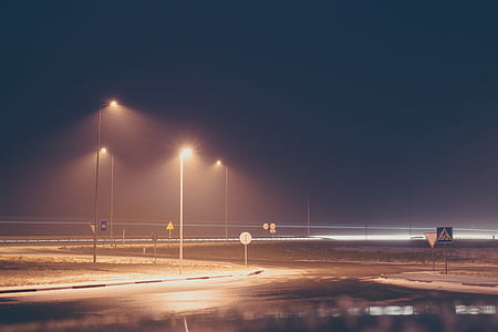 ceļu satiksmes, tumša, debesis, nakts, lampas, ielas lukturi, naktī
