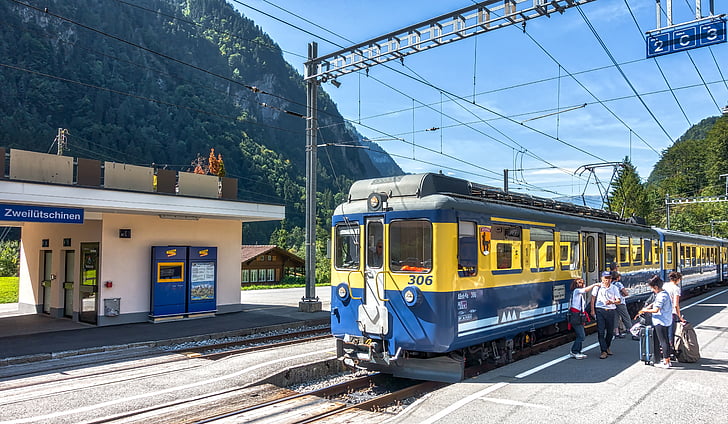 switzerland, zweilutchinen, railway, station, transportation, day, blue