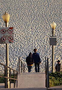 비치, 해변, 산책 하는 커플, 계단, 단계, 모래, 발자국