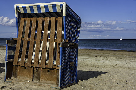 scaun de plaja, vacanta, mare, cer, nisip
