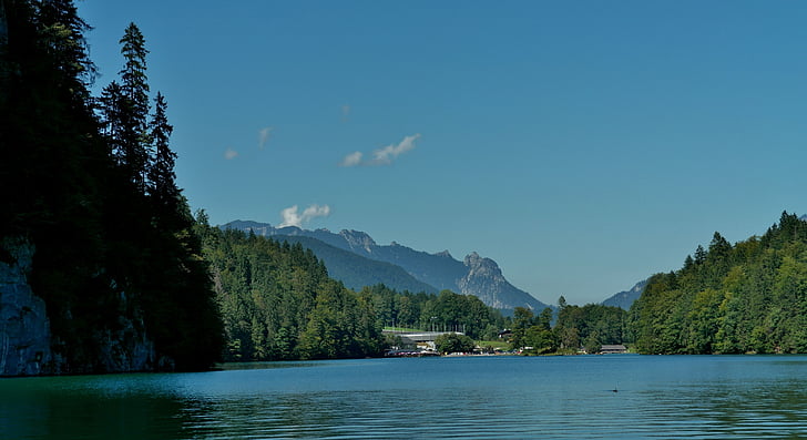 Königssee, Berchtesgadenu, masiv, Berchtesgadenské Alpy, Národní park Berchtesgaden, pevné, pohled