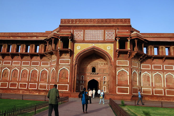 forte de Agra, Património da UNESCO, Jahangir mahal, entrada, arquitetura, Moghuls, arenito rosa