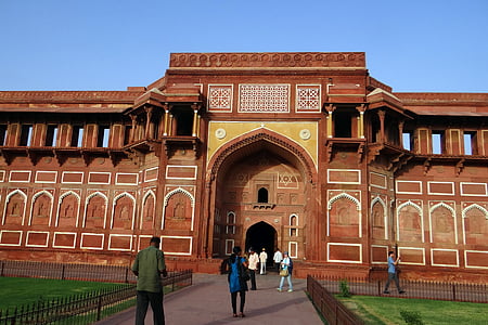forte di Agra, patrimonio dell'UNESCO, Jahangir mahal, ingresso, architettura, Moghul, arenaria rosa