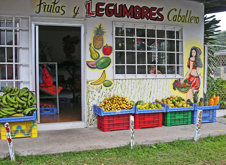 augļi, dārzeņi, veikals, banāni, papaijas, ananasi, citroni