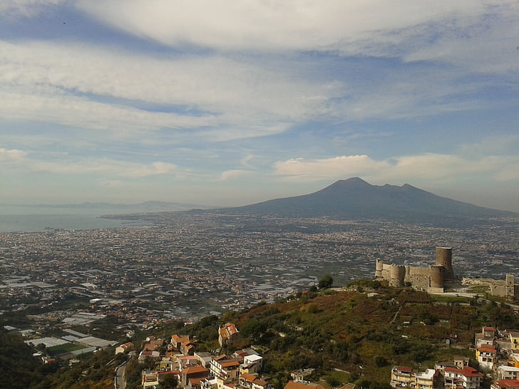 Napoli, Vesuvius, Gragnano, awan, Castle, pemandangan, Italia