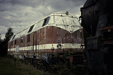 staro vlaka, razbitin, vlak, železniške, železniških voz, zastarelo, izklopljen