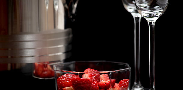 strawberries, champagne glasses, romance, champagne glass, love, for two