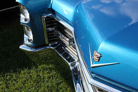 car, grill, front, classic, chrome, blue, vintage