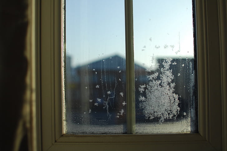 blanc, finestra, vidre, neu, falkes, l'hivern, vidre - material