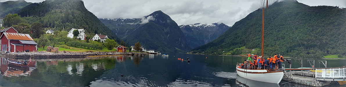 Norge, Fiord, landskap, vatten, reflektion, dag, nautiska fartyg