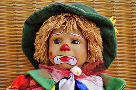 doll, clown, sad, colorful, sweet, funny, toys