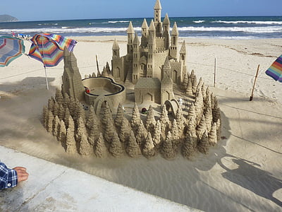 Sandburg, Zamek, formacje piasku, Plaża, artyści, morze, piasek