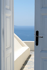 pintu, Catatan, laut, Santorini, arsitektur, Yunani, biru
