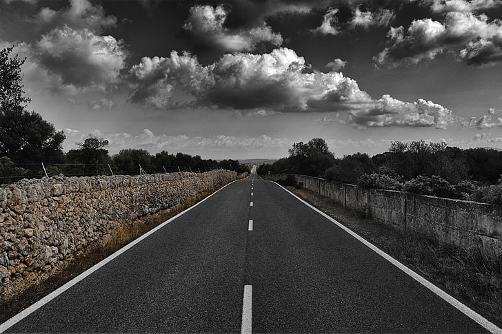 Mallorca, Road, Spanien, Se, vogntog, skyer