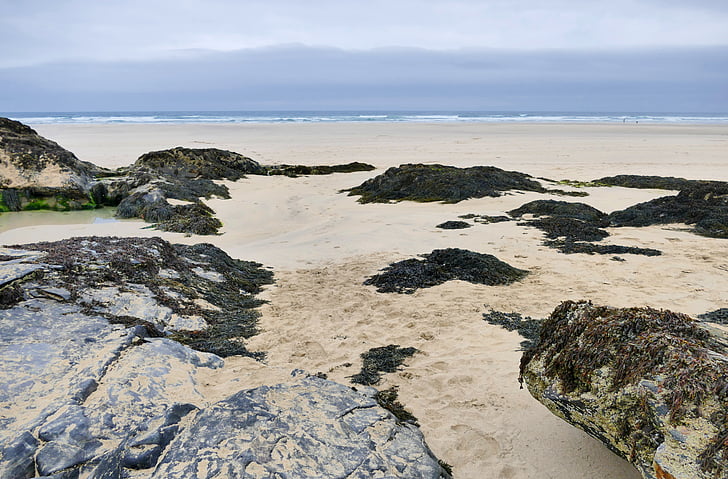 Penhale sands, Cornwall, paisagem, Baía, azul, Grã-Bretanha, britânico