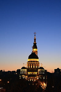 katedraali, ilta, kirkko, Sunset, sininen taivas, taivas, historia