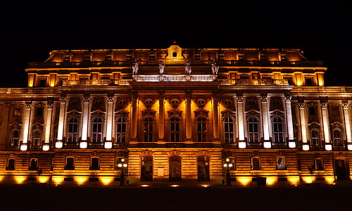 edificio, arquitectura, luces, ciudad, Budapest, en la noche, capital
