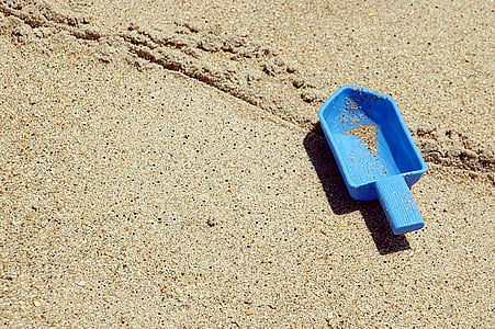 plaža, igračka lopatu, ostavio iza sebe, Nitko ne, pijesak, dijete, ljeto