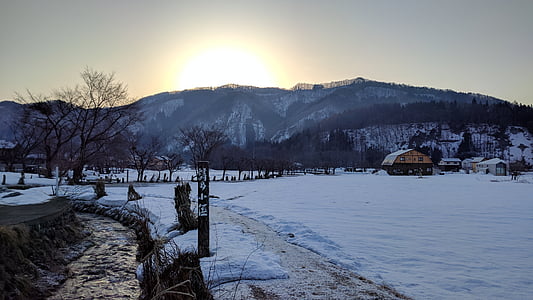 sne, Brook, Asahi, smeltevand, landskab, morgen, sne land