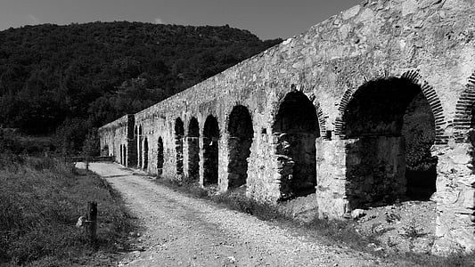 akvædukt, tidligere, arkitektur, gamle sten, Ansignan, Frankrig, sort og hvid