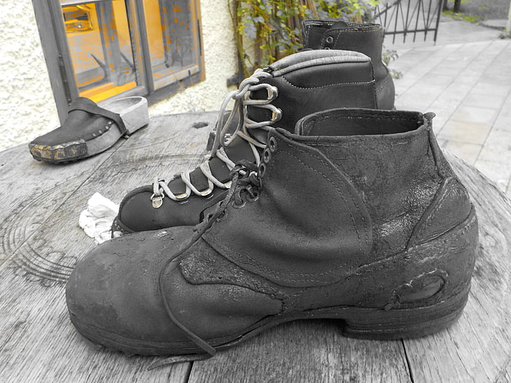 shoes, mountaineering shoes, hiking shoes, old, craft, leather shoes, shoe