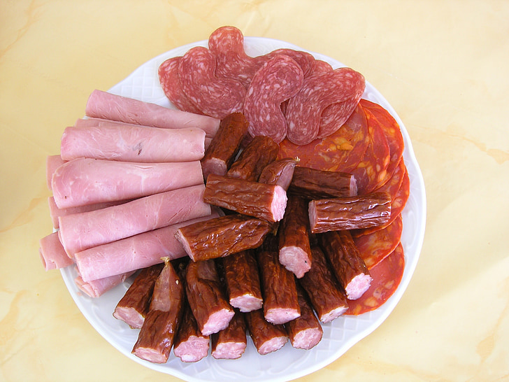 salami, mad, skinke, kød, pølse, røget, svinekød
