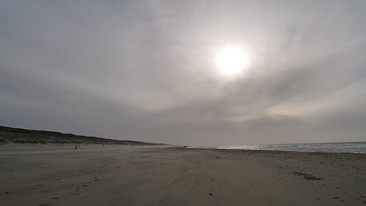 hiver, plage, mer, sable, Côte, Dim, littoral
