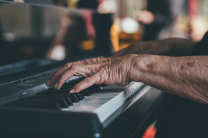 roke, instrument, glasbenik, stari, oseba, pianist, klavir