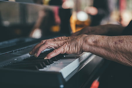 rukama, přístroj, hudebník, staré, osoba, pianista, klavír