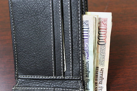 lommebok, lommebok penger, lommeboken med penger, valuta, indisk valuta, rupi, Indiske rupi