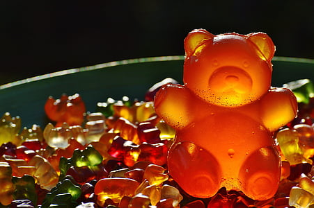 gummibärchen, giant rubber bear, gummibär, fruit gums, bear, delicious, color