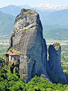 boulder, rock, stone, natural, meteora, greece, monastery