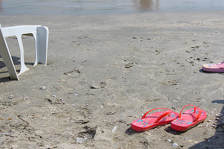 flip-flops, ocean, sea, beach, seascape, water, sand
