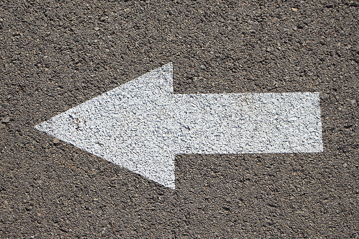 arrow, left, road, sideways, street, asphalt