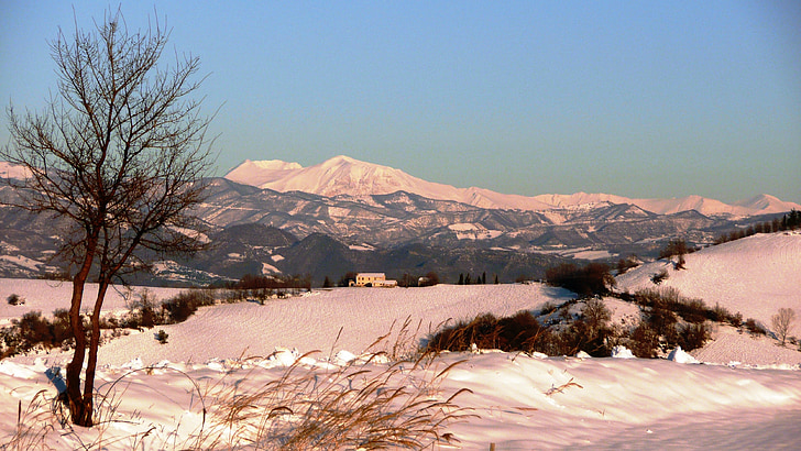 Abruzzo, vinter, snö, Italien, Apenninerna, landskap