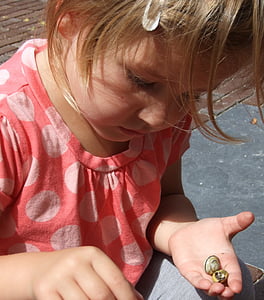 child, snails, play