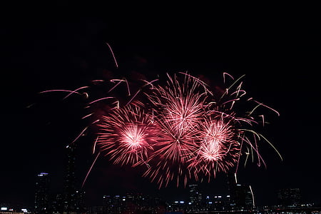 Seulas starptautisko uguņošanas festivālu, naksnīgajām debesīm, Yeouido, Seoul, uguņošanas festivāls, naktī, pilsēta