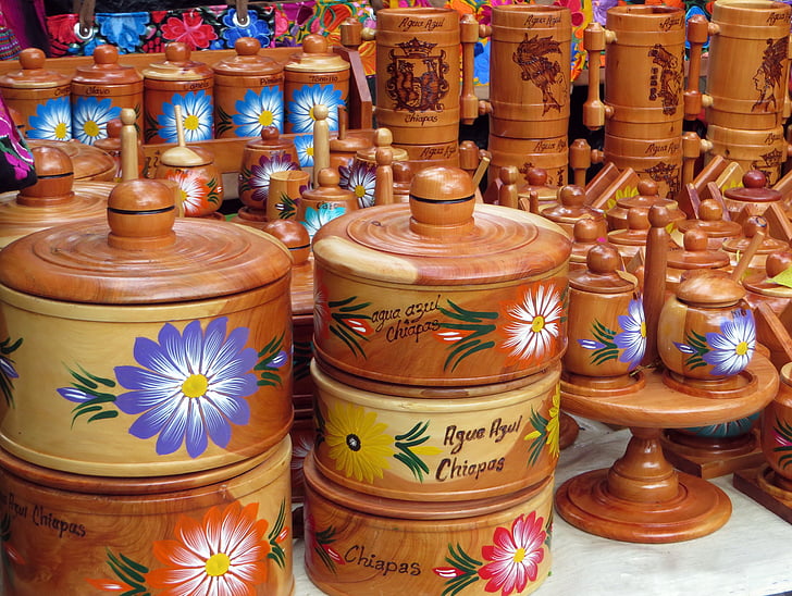 Mexico, Agua azul, keramik, marknaden, displayen, terrakotta