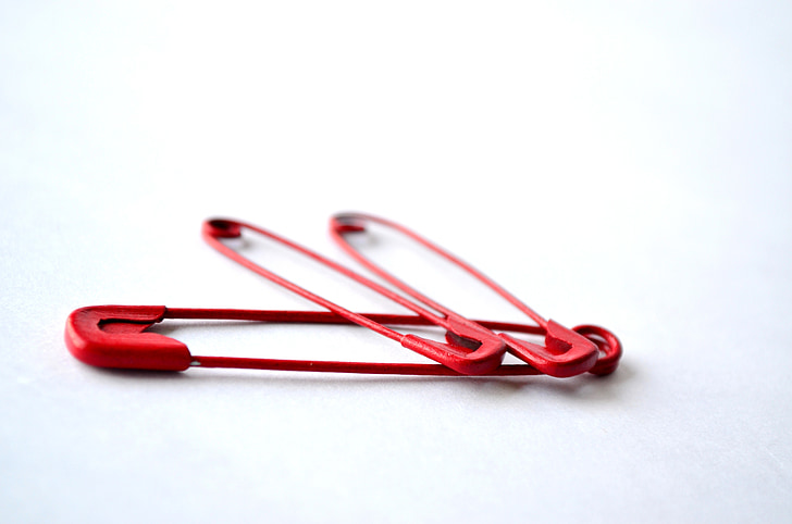 safety pins, pins, red, needle, repair, craft, tailoring